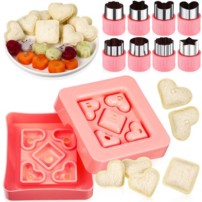 9 PIECES MINI SANDWICH CUTTER SET DECRUSTER DIY POCKET WITH SANDWICH VEGETABLE AND FRUIT CUTTERS SHAPES AND SEALER BREAD CRUST BENTO BOX ACCESSORIES FOR KIDS