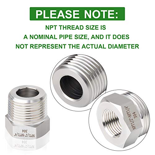 TAISHER 5PCS Forging of 304 Stainless Steel Reducer Hex Bushing, 1/2" Male NPT to 1/4" Female NPT, Reducing Forging Pipe Adapter Fitting - Image 5