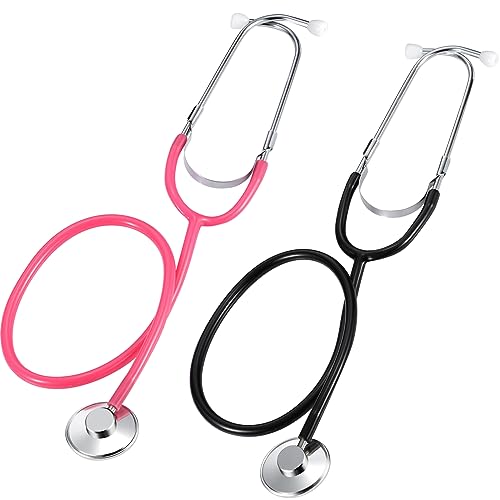 meekoo 2 Pack Kids Stethoscope Toy Real Working Nursing Cosplay Doctors Nurses Stethoscope for Kids Role Play Girls Boys Cosplay Costume Pretend Game AccessoriesPink Black - Image 1