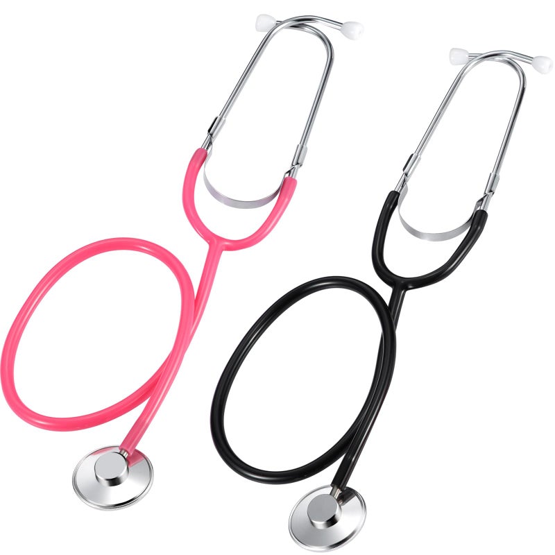 meekoo 2 Pack Kids Stethoscope Toy Real Working Nursing Cosplay Doctors Nurses Stethoscope for Kids Role Play Girls Boys Cosplay Costume Pretend Game AccessoriesPink Black - Image 2