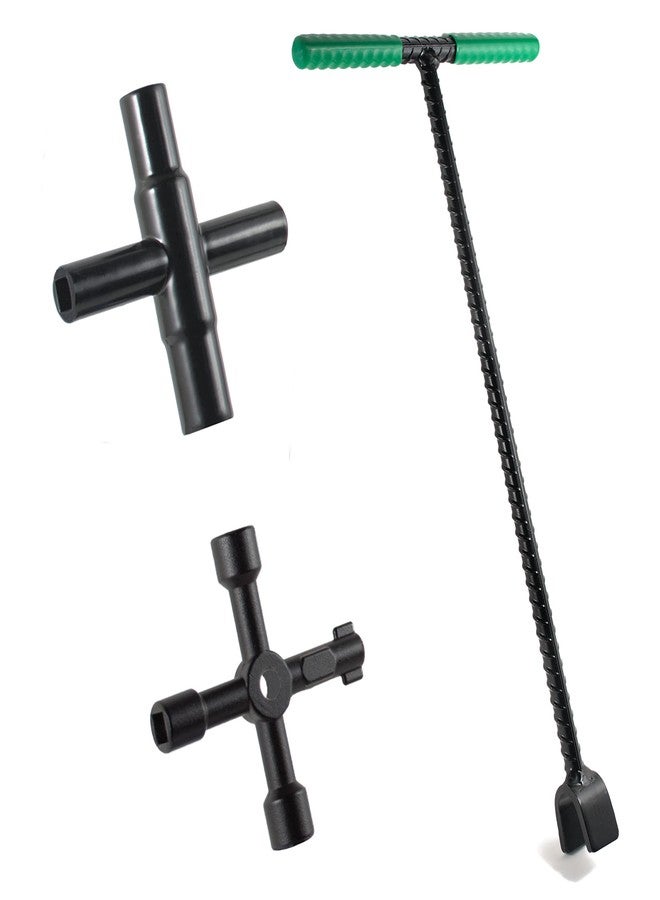 QPURO Water Meter Key 16 inch Kit - Industrial Grade Curb Key Water Shut Off Tool - 4-Way Multi Functional Utility Tool and 4 Way Sillcock Water Key for Valves, Faucets, Spigots - Image 1