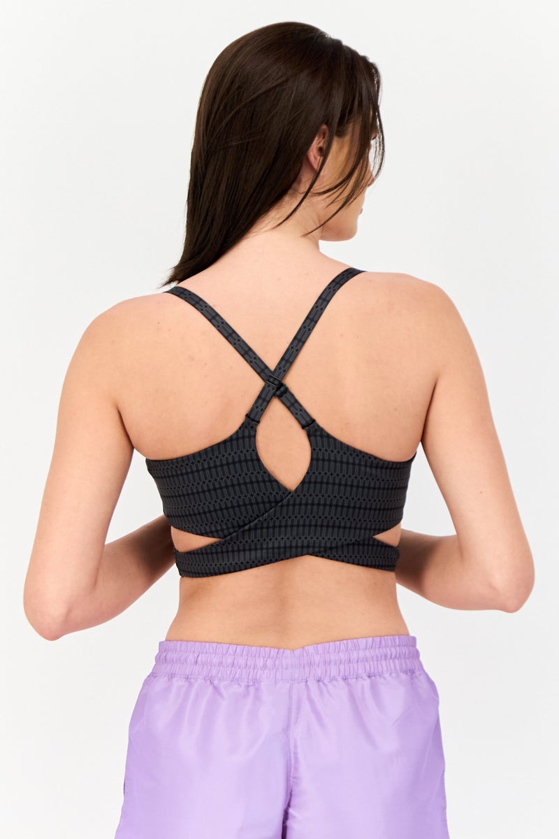 Adidas حمالة صدر رياضية مبطنة للنساء بطبعة شاملة، سوداء - Image 3