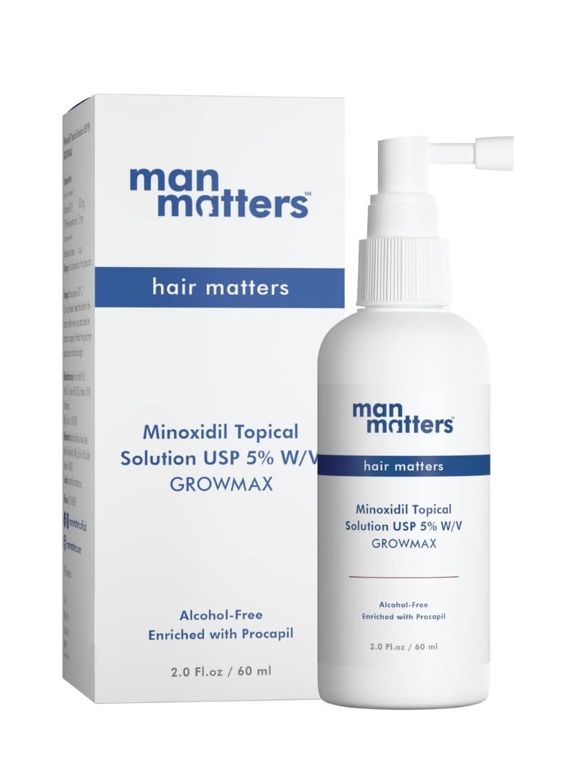 Man Matters Minoxidil 5% Solution Serum for Men Prevents Hair Loss, Thins and Revitalizes Hair and Beard, Non-Sticky, Unscented, Extra Strength, 60ml