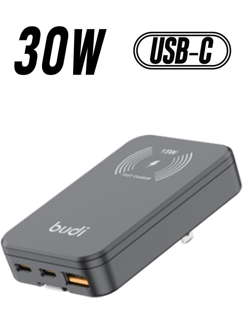 budi - b u d i 30W DUAL USB-C PD AND USB QC MAGSAFE WIRELESS CHARGER AC336WSB - Image 1