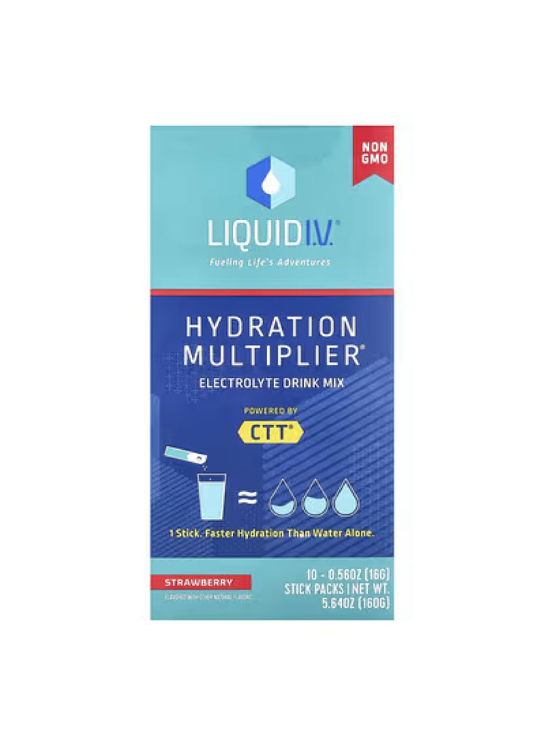 Hydration Multiplier®, Electrolyte Drink Mix, Strawberry, 10 Stick Packs, 0.56 oz (16 g) Each