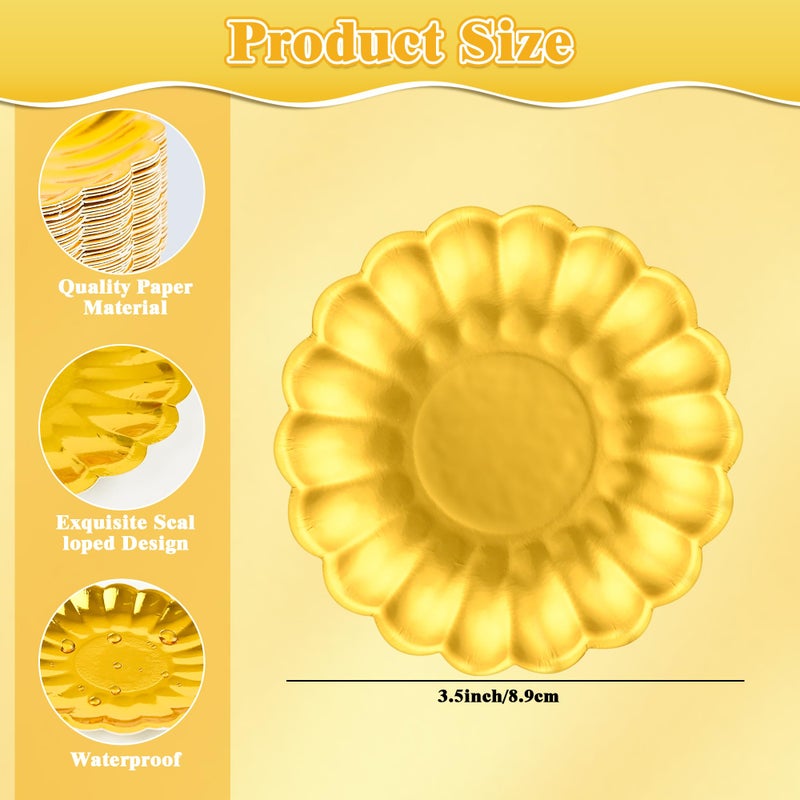 ZUQMZUQ 120 Pcs Mini Cupcake Plates Gold Dessert Plates 3.5 Inch Scalloped Edge Mini Paper Baking Dessert Dish for Baking Party Wedding Baby Shower Birthday Party - Image 3