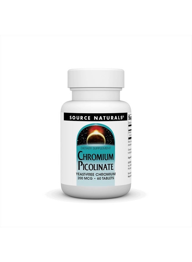 Source Naturals Chromium Picolinate, Yeast Free Chromium, 200 mcg - 60 Tablets - Image 1