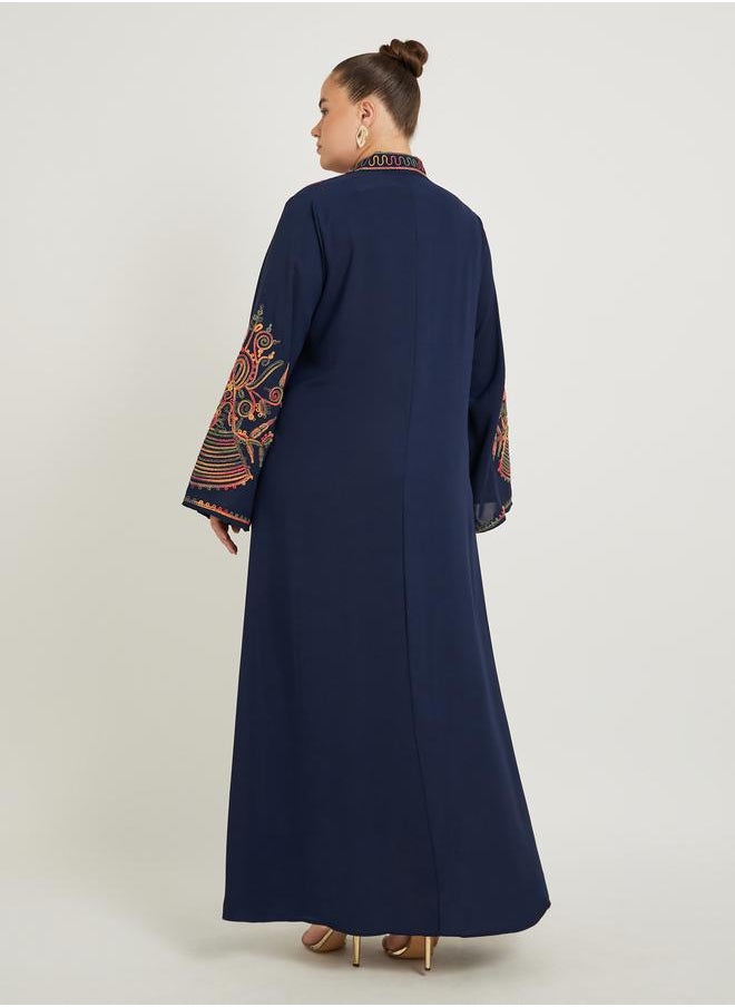 Styli Plus Size Embroidered Stand Collar A-Line Jalabiya
