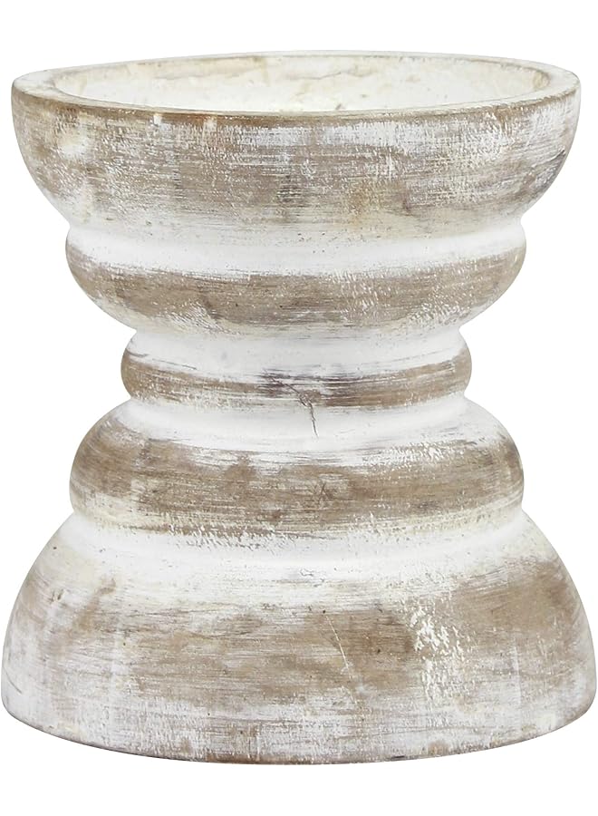 The Bros Antique White Wooden Pillar Candle Holder, Vintage Seaside Pillar Stand for Dining Table Centerpiece, Coffee Table, Mantel, Or Any Table Top, Small