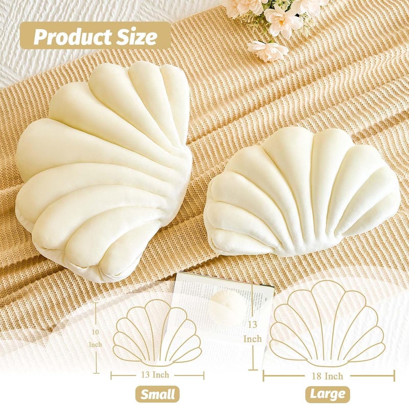 Lfsaaj Cream Seashell Throw Pillows, Shell Shaped Throw Pillows, 13 Inch Soft Velvet Home Decorative Pillow Plush Cushion for Bed Couch Living Sofa Room Decor Accent Throw Pillow - Image 2