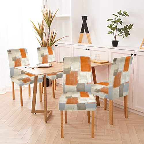 CAPSCEOLL Orange and Grey Chair Covers Chair Seat Cover Set of 4 Removable Washable Parson Chair Covers for Dining Room Living Room Kitchen Christmas - Image 4