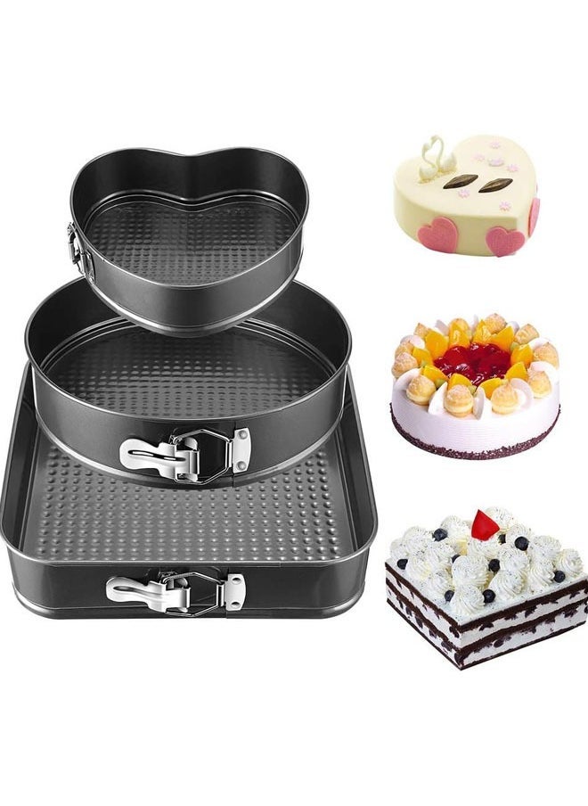 Arabest 3 Cake Pan Sets,Non-stick Bakeware Cheesecake Pan， with Removable Bottom Leakproof Round Cake Pan, for Baker & Baking Enthusiast,Heart-shaped & Round &Square pan,Black - Image 1