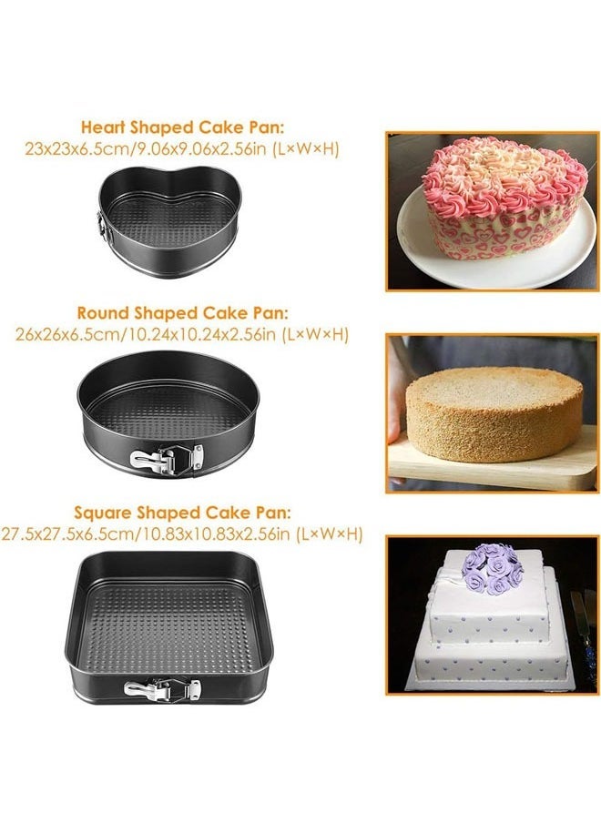 Arabest 3 Cake Pan Sets,Non-stick Bakeware Cheesecake Pan， with Removable Bottom Leakproof Round Cake Pan, for Baker & Baking Enthusiast,Heart-shaped & Round &Square pan,Black - Image 3