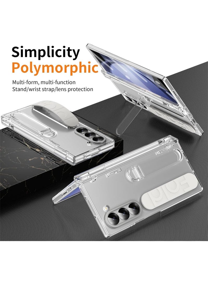 Aookay for Samsung Galaxy Z Fold 7 Case with Pen Holder & Slim Stylus, Kickstand Case with Hand Strap & Hinge Protection Screen Protector Raised Edge Protection Cover Case for Z Fold 7 (Clear) - Image 5