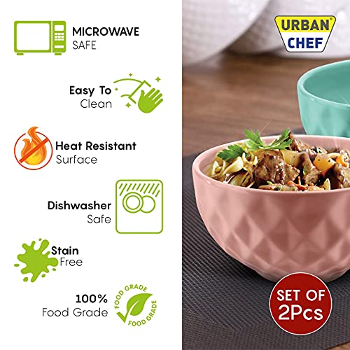URBAN CHEF Ceramic Bowl | 500 ml | Kitchen and Home Accessories Items | Serving & Mixing Bowl | Microwave Safe Bowl Set | Ice Cream Bowl | Bowl Set for Gift | Set of 2 | Sea Green & Peach | - Image 2