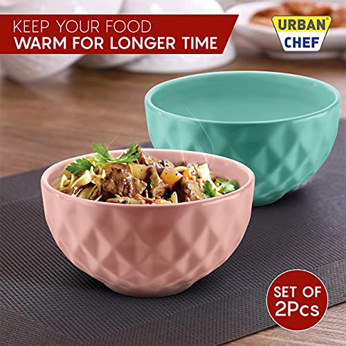 URBAN CHEF Ceramic Bowl | 500 ml | Kitchen and Home Accessories Items | Serving & Mixing Bowl | Microwave Safe Bowl Set | Ice Cream Bowl | Bowl Set for Gift | Set of 2 | Sea Green & Peach | - Image 4