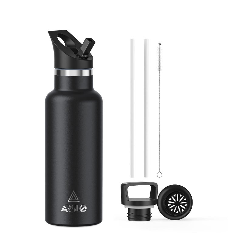 Arslo Stainless Steel Double Wall Water Bottles 17 Ounce Vacuum Insulated Bottle With Straw Lid Insulated Water Bottle Keeps Water Cold for 24 Hours Hot for 12 Hours Hiking Sports