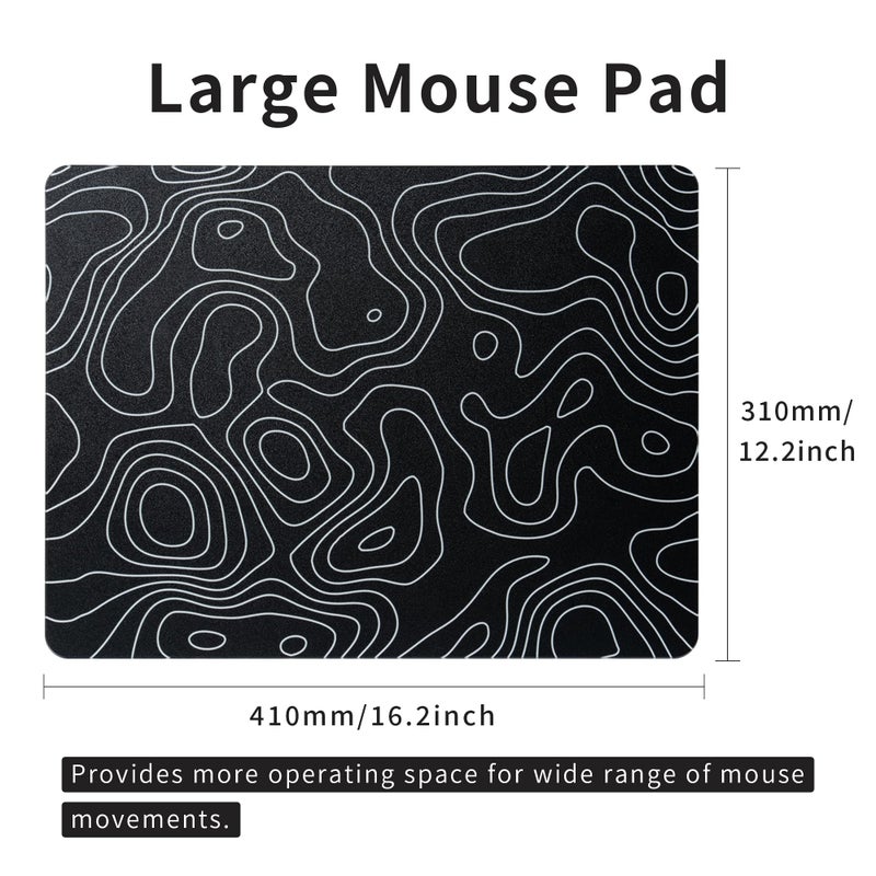 GMKWTL Glass Mouse Pad for Gaming, Black Topographic Hard Gaming Mousepad, Professional Large Mouse Mat 410mm*310mm, Special Glass Surface with Improved Precision and Speed - Image 2
