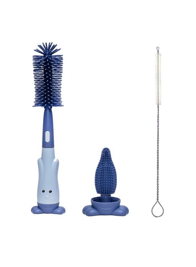 Adore Rabit 3In1 Baby Bottle Brush Silicone Bottle Brush Straw Brush Pacifier Brush Set Water Cup Cleaning Brush (Silicone Blue) - Image 2