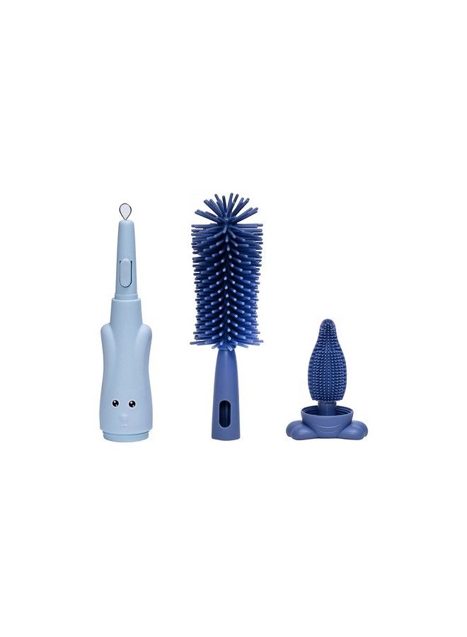Adore Rabit 3In1 Baby Bottle Brush Silicone Bottle Brush Straw Brush Pacifier Brush Set Water Cup Cleaning Brush (Silicone Blue) - Image 3