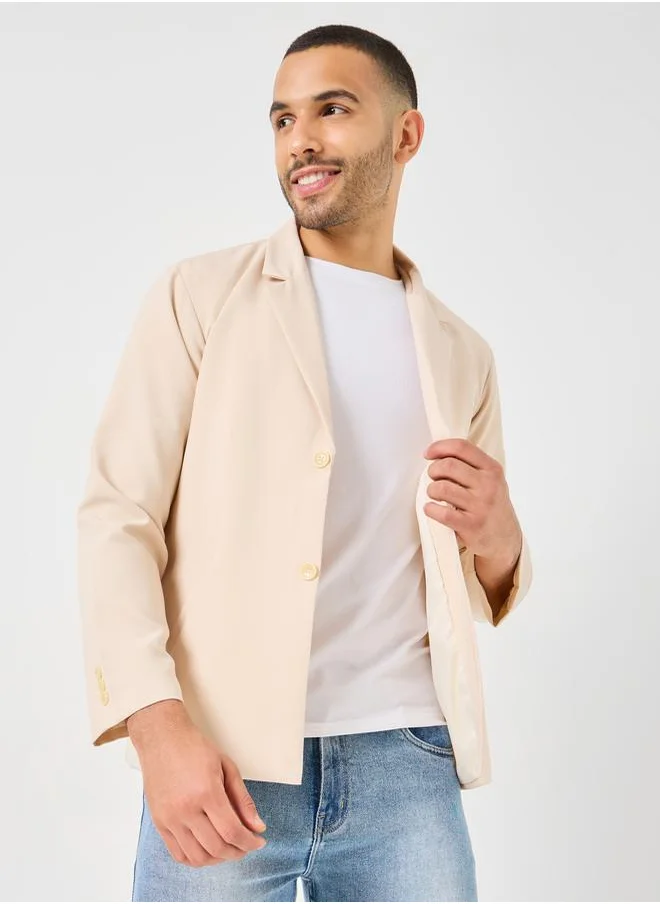 Styli Notch Lapel Oversized Blazer with Buttons