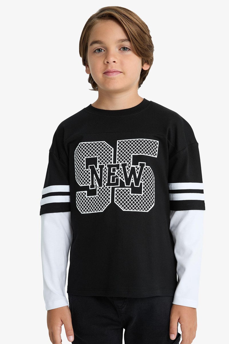 ديفاكتو تيشيرت اولادي اوفر سايز كم طويل مطبوع برقبة مستديرة - Image 5