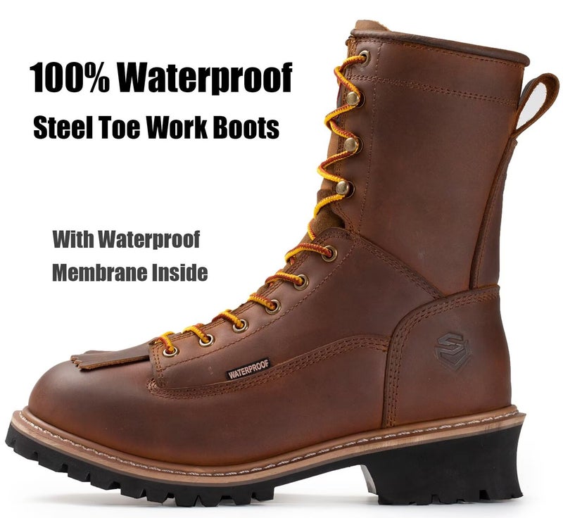 SUREWAY Men's 8" Waterproof Steel-Toe Logger Work Boot,Superior Oil/Slip Resistant,Thicker Full Grain Leather,Wedge Rubber Sole,EH Rated - Image 2