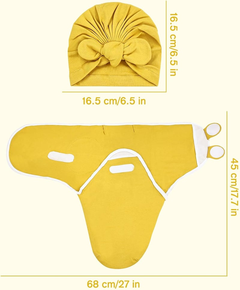 Cinaci 2 Pack Soft Cotton Baby Receiving Swaddle Blankets Wraps Sleep Sacks with Matching Bow Newborn Nursery Bow Hats Caps Beanies Bonnets for Baby Girls Boys Newborns Infants (Multicolor S9) - Image 4