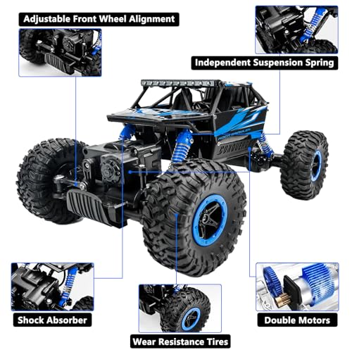 Cheerwing 1:18 Rock Crawler 2.4Ghz Remote Control Car 4WD Off Road RC Monster Truck 2 Battery (Blue) - Image 3
