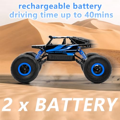 Cheerwing 1:18 Rock Crawler 2.4Ghz Remote Control Car 4WD Off Road RC Monster Truck 2 Battery (Blue) - Image 2