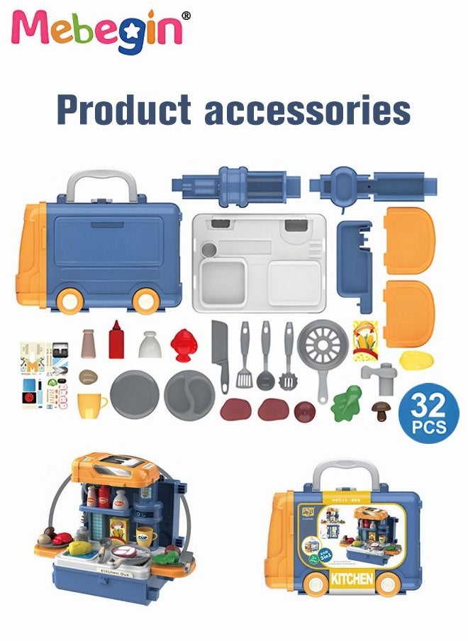 MEBEGIN Toy Kitchen Playset ,Simulation Kitchen Cooking Play Set , Play Kitchen Toys Set For Toddlers Indoor Games, Portable Travel Toy, Early Educational Toys 32 Pieces  - Image 5