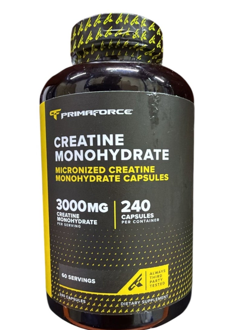 Primaforce Creatine Monohydrate Capsules - 240 Capsules, 3,000mg per Serving, Gluten Free and Non-GMO - Image 1