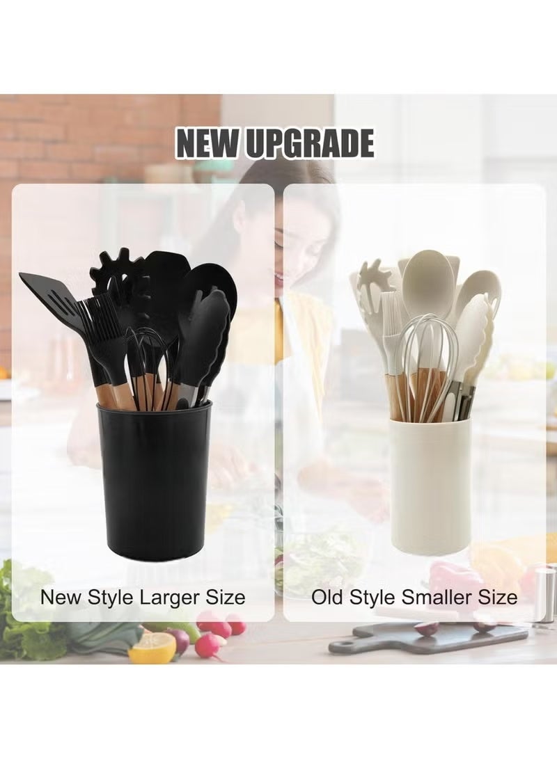 مجموعة أدوات مطبخ ، 12 قطعة من ملاعق السيليكون للخبز والطهي والتزيين، أدوات مقاومة للحرارة غير لاصقة بمقابض خشبية، خالية من مادة BPA، متينة وسهلة التنظيف، تتضمن حاملًا، ألوان متنوعة - Image 5