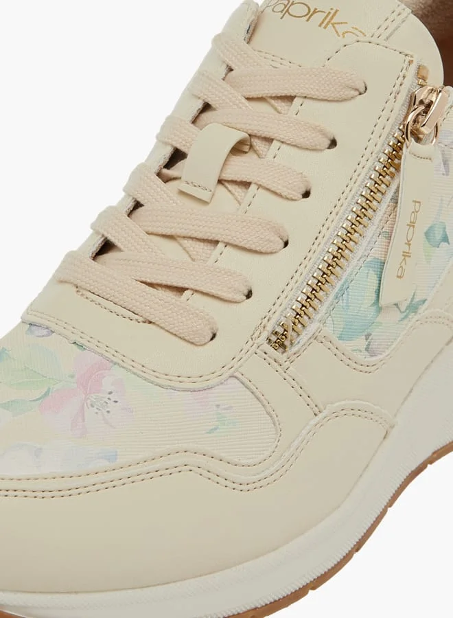 Paprika Women's Monogram Print Sneakers with Lace-Up Closure