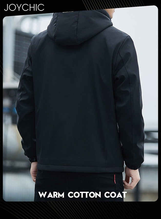Joychic Solid Pattern Spring and Autumn Men's Jacket Hooded Casual Sports Windproof Zipper Coat with Cap Outdoor - Image 3