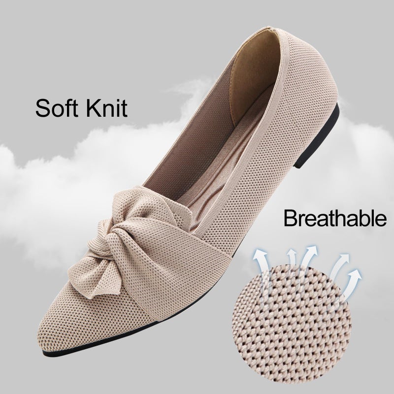HIULYCENCE Flats for Women Pointed Toe Ballet Flats with Bow Comfortable Knit Dressy Flats Nude US9 - Image 5