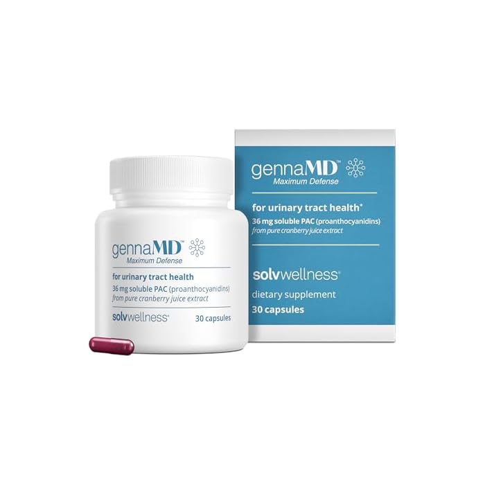 Solv Wellness GennaMD - Maximum UTI Defense - 36 mg Soluble PAC from 100% Cranberry Juice Extract - Highest PAC Concentration in a Small, Easy-to-Swallow Capsule - 30 Capsules - Image 1