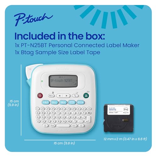 Brother P-Touch PT-N25BT Personal Connected Label Maker, Bluetooth, Design&Print2 app, Portable, Handheld and Prints with P-Touch Btag½â€ (12mm) Wide Color Label Tapes - Image 3