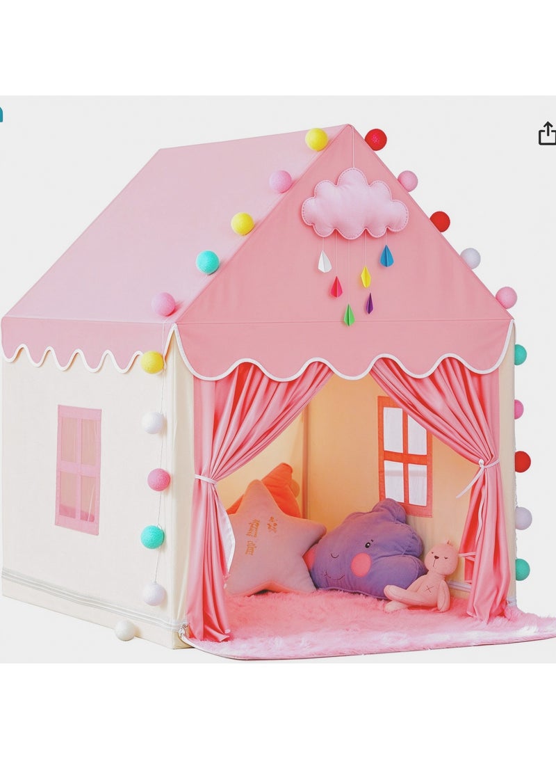 XICEN Kids Playhouse with LED Lights and Coral Fleece Mat, Children's Play Tent Activity Center, Cute Princess Castle Game House for Girls, Suitable for bedrooms, living room, backyards, parks (Pink Color, Size 51" x 47" x 41") - Image 1