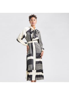 FAV All-Over Print Shirt Dress with Long Sleeves and Flounce Hem  - Image 1