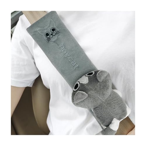 Wevdn 2 PCS Cute Car Seat Belt Pads Soft Comfortable Cartoon Seat Belt Strap Cover Cushion Pad Universal Shoulder Strap Pad for Seatbelt and Bag Backpack Strap Car Accessories Gray Cat - Image 1