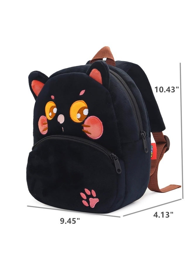 Toddler Backpack for Boys and Girls, Cute Soft Plush Animal Cartoon Mini Backpack Little For Kids 2-6 Years (Cat Black)  - Image 3