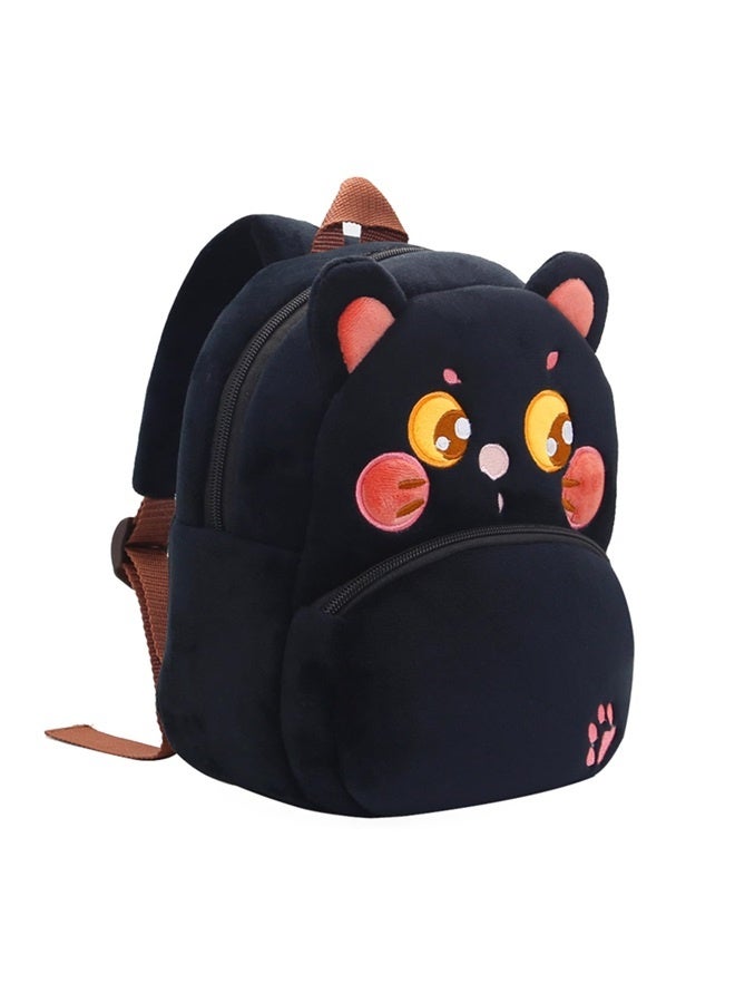 Toddler Backpack for Boys and Girls, Cute Soft Plush Animal Cartoon Mini Backpack Little For Kids 2-6 Years (Cat Black)  - Image 2
