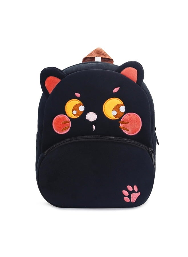 Toddler Backpack for Boys and Girls, Cute Soft Plush Animal Cartoon Mini Backpack Little For Kids 2-6 Years (Cat Black)  - Image 1