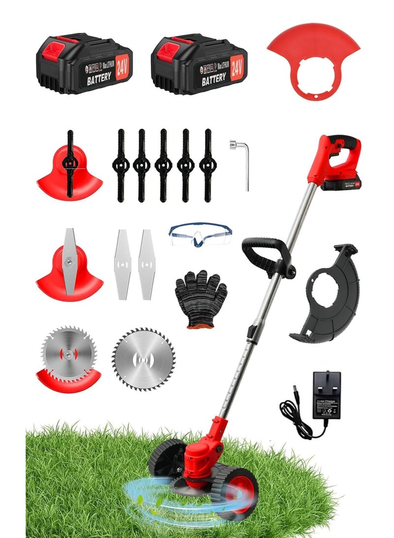 Bukela 24V Electric Weed Wacker, Grass Trimmer with 2pcs Batteries & Fast Charger, 3 in 1 Stringless Lightweight Brush Cutter/Edger/Mower with 3 Types Blade & Wheels for Garden and Yard Lawn - Image 1