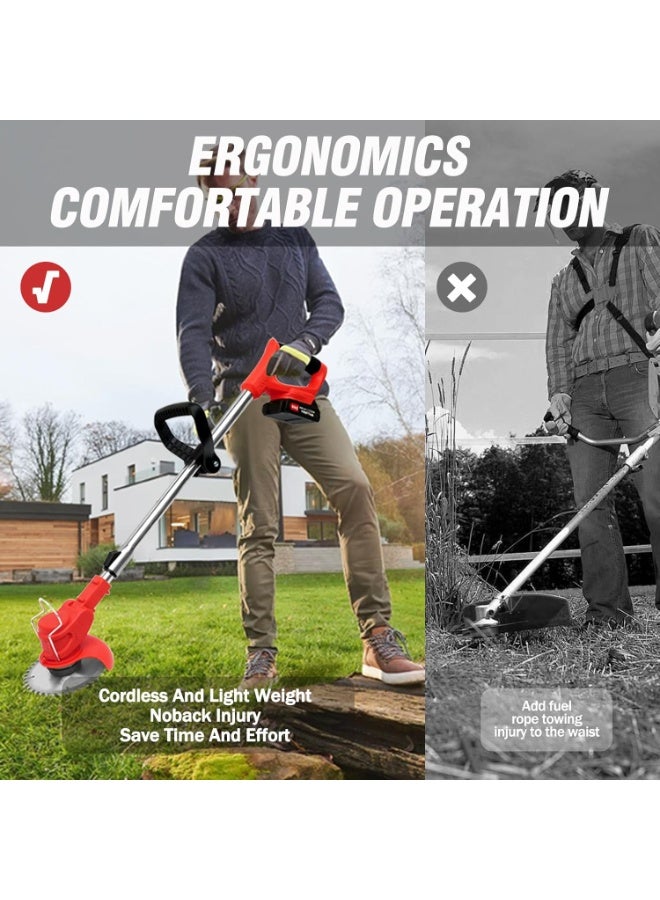 Bukela 24V Electric Weed Wacker, Grass Trimmer with 2pcs Batteries & Fast Charger, 3 in 1 Stringless Lightweight Brush Cutter/Edger/Mower with 3 Types Blade & Wheels for Garden and Yard Lawn - Image 5