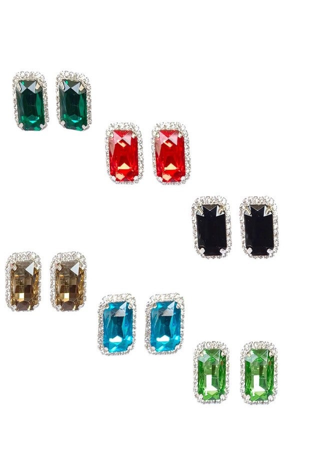 DENICRAAS Hair Accessories Combo, Assorted Colours and Shapes Rhinestone Stud Earrings with Crystals, 12pair - Image 4