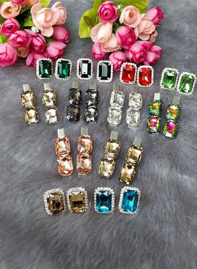 DENICRAAS Hair Accessories Combo, Assorted Colours and Shapes Rhinestone Stud Earrings with Crystals, 12pair - Image 2
