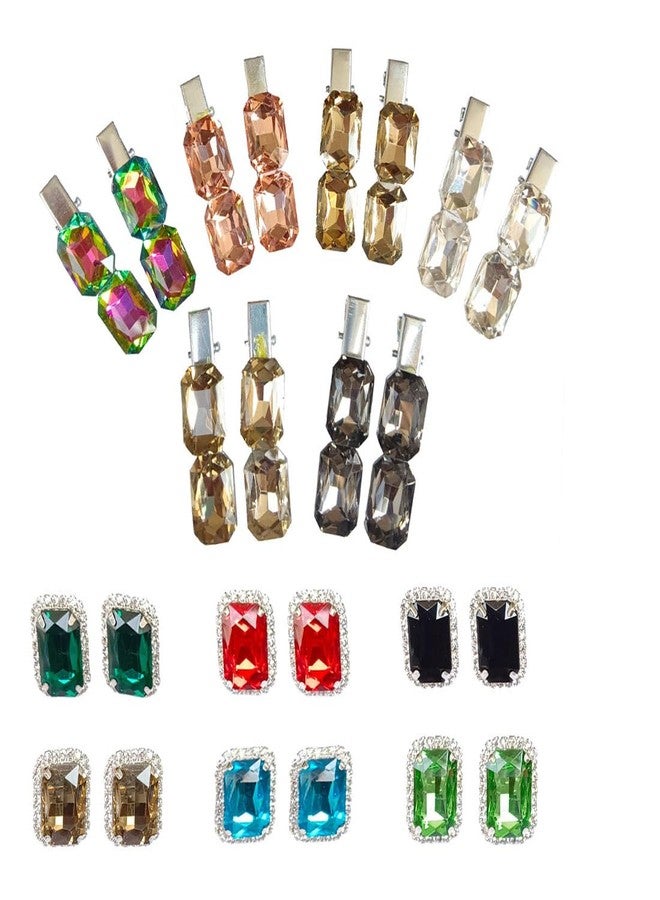 DENICRAAS Hair Accessories Combo, Assorted Colours and Shapes Rhinestone Stud Earrings with Crystals, 12pair - Image 1
