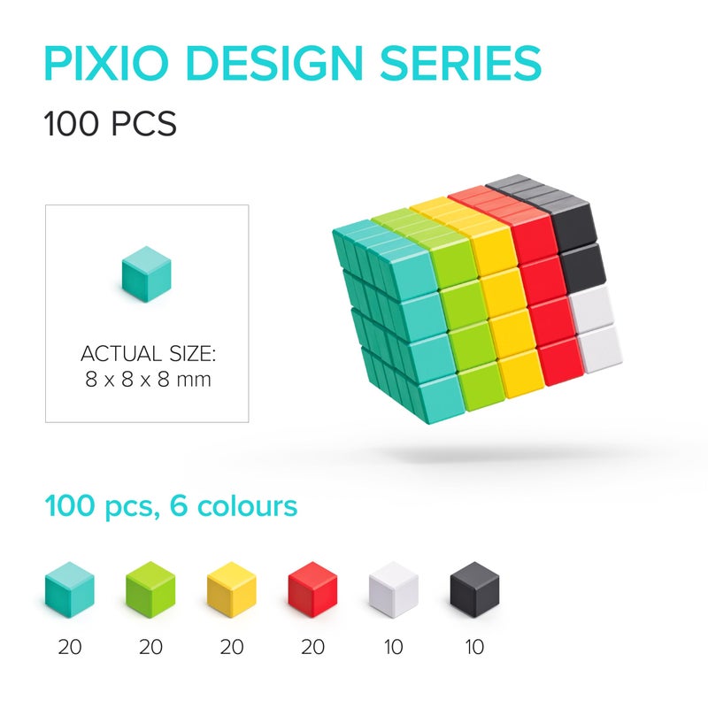 PIXIO-100 - Tiny Magnetic Blocks Building Toy in The Pixel Art Style with Free App - 5/16" Plastic Cubes with 6 Magnets Inside - Open Ended Toy - Creativity Toy for Ages 6+ - Image 3